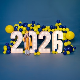 Light-up 2025 Marquee Numbers Kit with Blue and Yellow Balloons , 6 Feet High