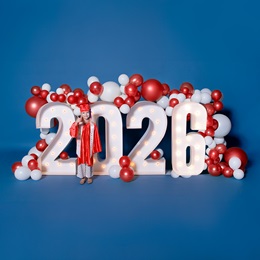 Light-up 2025 Marquee Numbers Kit with Red and White Balloons, 6 Feet High