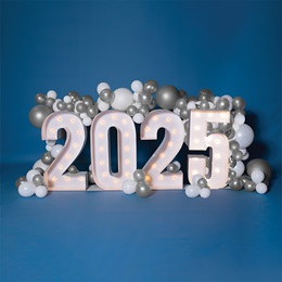 Light-up Year Marquee Numbers Kit - Silver and White Balloons