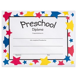 8.5 in x 11 in Preschool/Stars Diplomas, pkg of 30